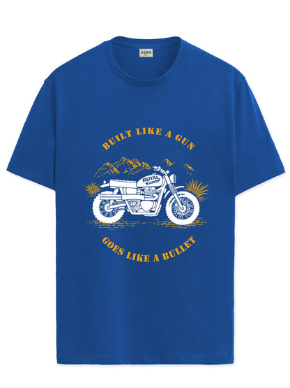 ADRO Men's Royal Bike Design Printed 100% Cotton T-Shirt - Regular Fit, Printed T-Shirts for Men (RN24-RYL-RB_Royal Blue)