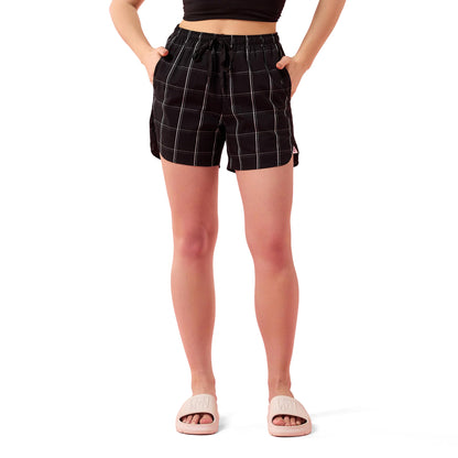 Enamor Womens Boxer Shorts (E7A1_Black / White Checks