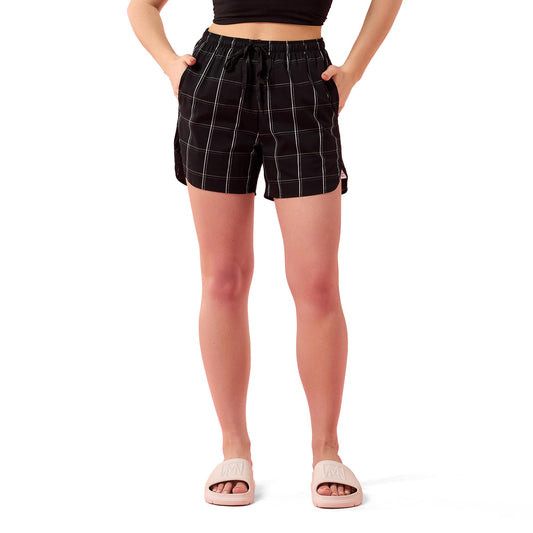 Enamor Womens Boxer Shorts (E7A1_Black / White Checks