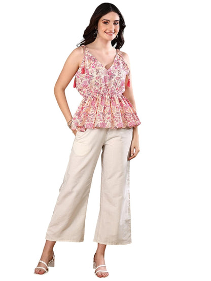 Stylum Womens Floral Printed Cotton Kurti Pant Set
