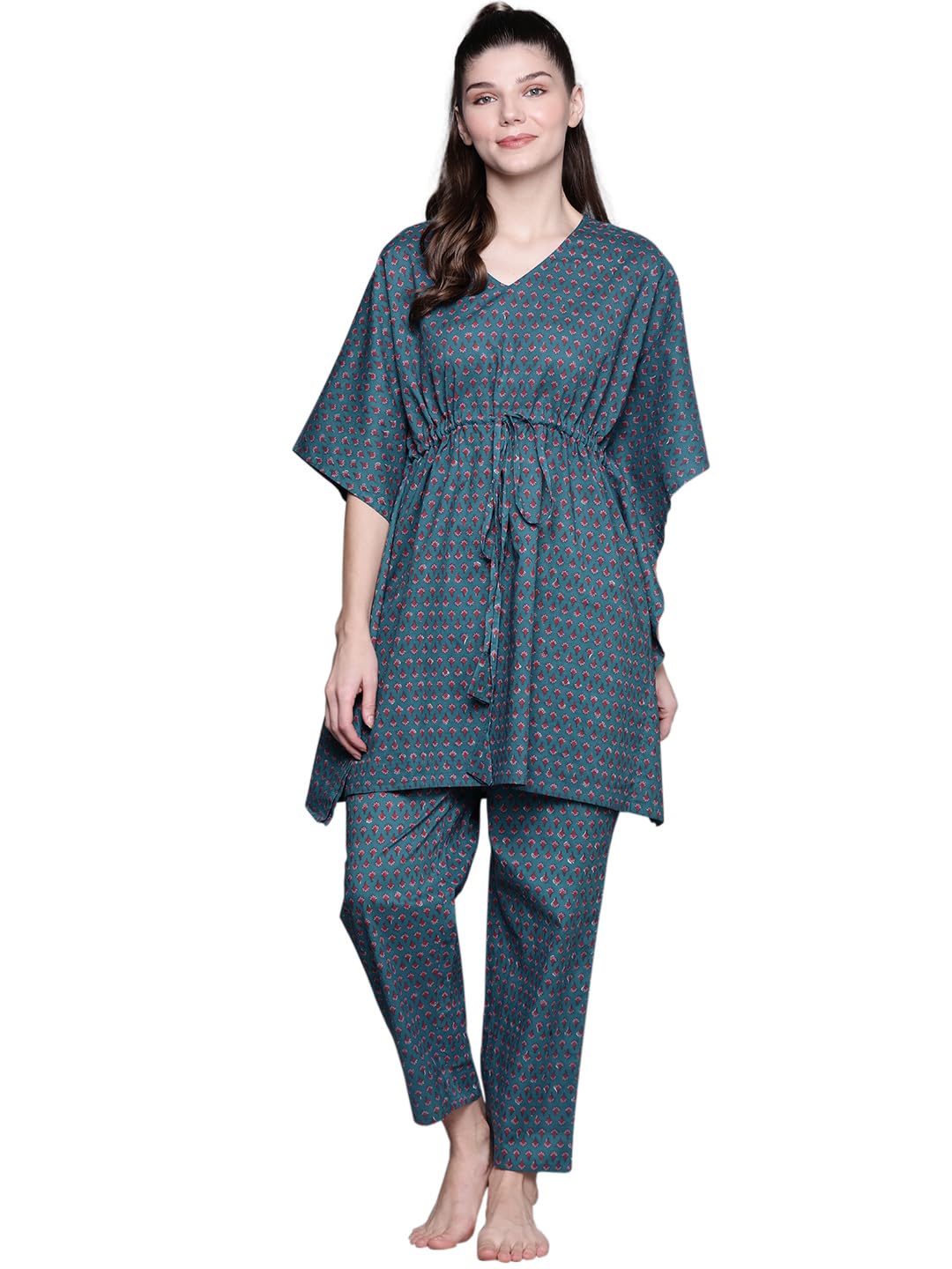 Libas Womens Printed Cotton Night Suit Set For Women Blue