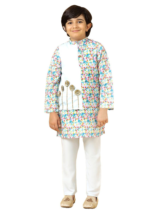 A.T.U.N. (ALL THINGS UBER NICE) Blue Cube Printed Kurta Pyjama Set for Boys