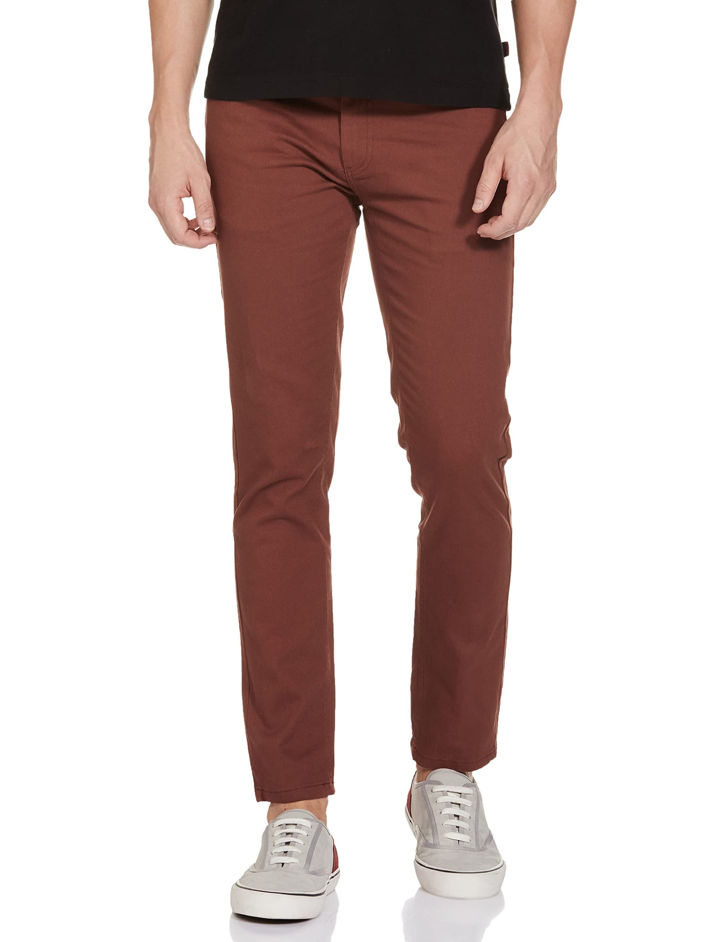 The Indian Garage Co Men Slim Fit Solid Mid-Rise Stretchable Chinos Rustic Brown