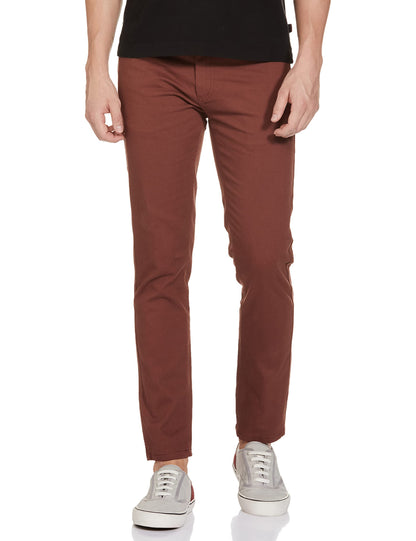 The Indian Garage Co Men Slim Fit Solid Mid-Rise Stretchable Chinos Rustic Brown
