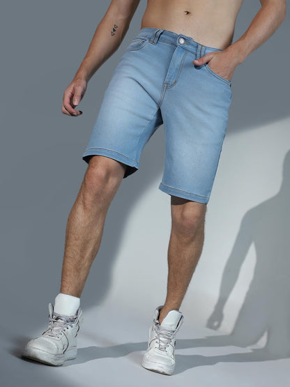 Hubberholme MenS Casual Slim Fit Stretchable Denim Shorts (Light Blue)
