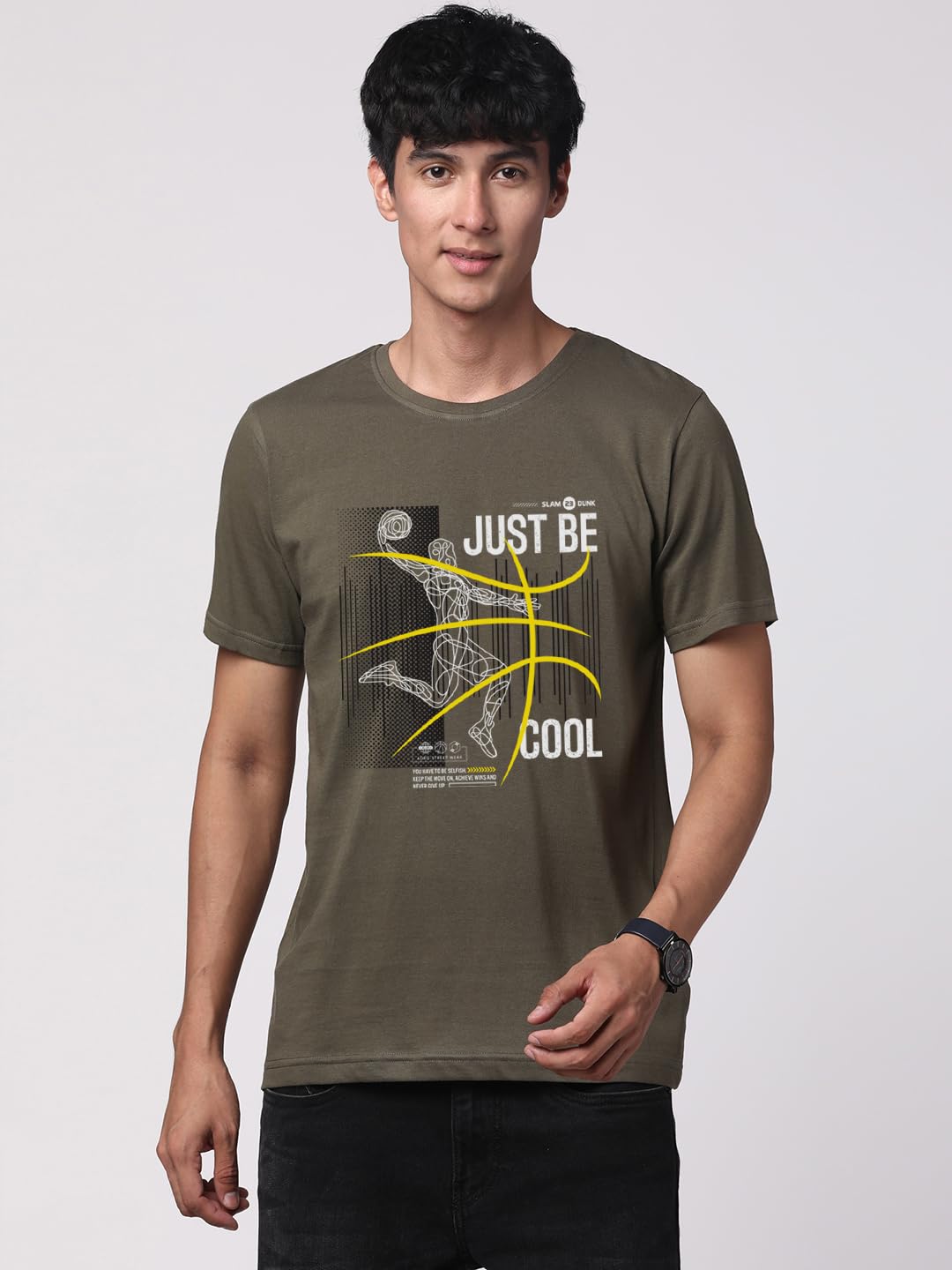 ADRO Men's Graphic Printed 100% Cotton T-Shirt - Regular Fit, Printed T-Shirts for Men (RN24-BCL-OL_Olive)