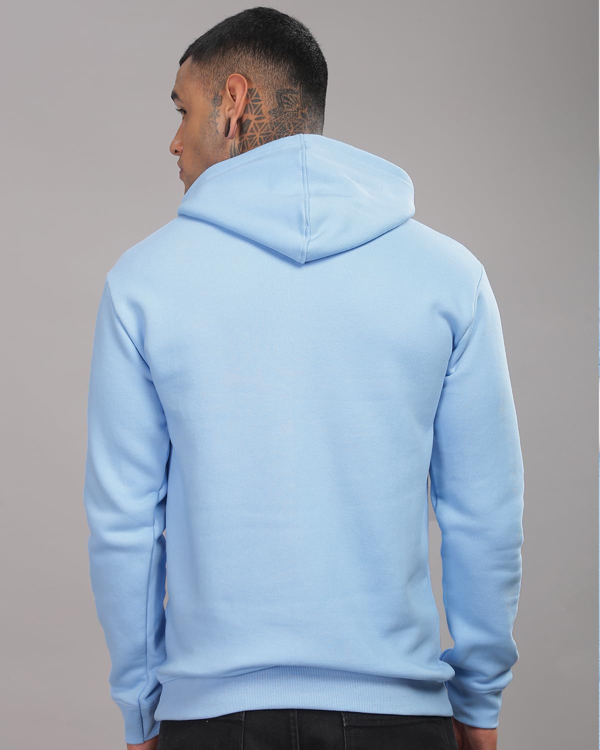 ADRO Men's Cotton Neck Hooded Sweatshirt (H24-BOST-SK_Sky Blue