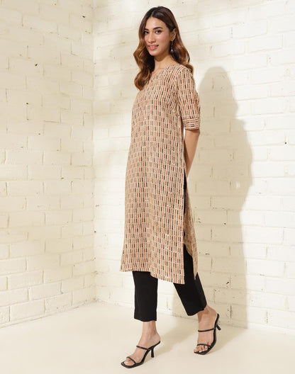 Fabindia WomenS Cotton Printed Regular Kurta (1037284Beige_Beige
