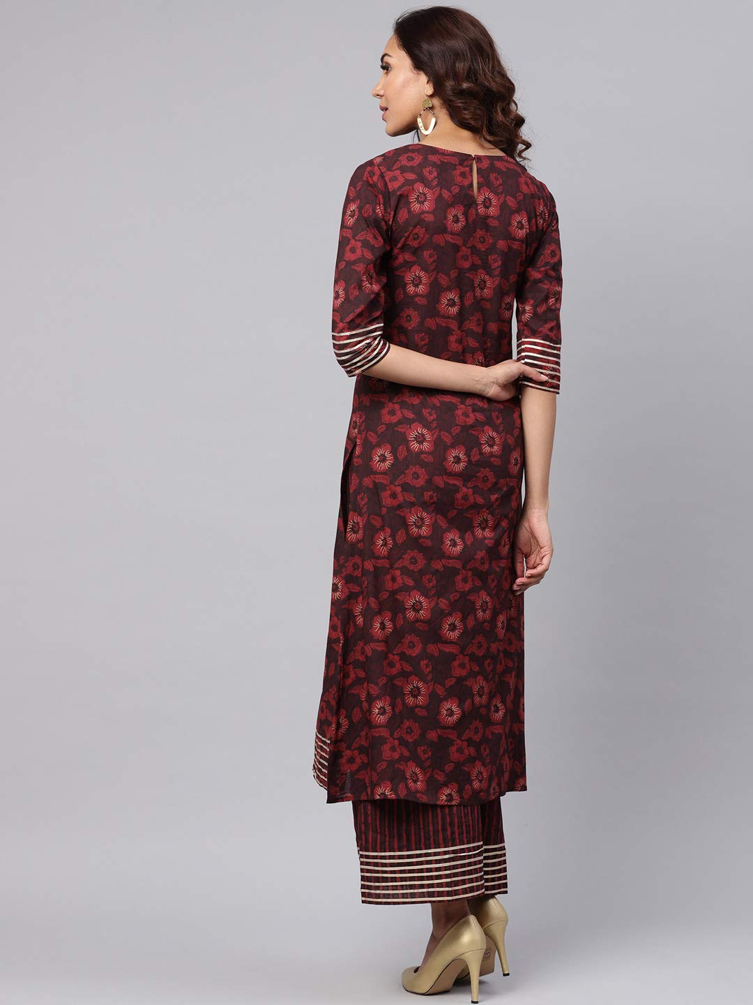 Idalia Cotton Kurta for Women - Printed Straight Cotton Kurta Set with Palazzo Pant - Pure Cotton Kurta Sets for Festive & Party Occasions - Buy Kurtas for Ladies 3/4 Sleeve, Round v neck, Calf length