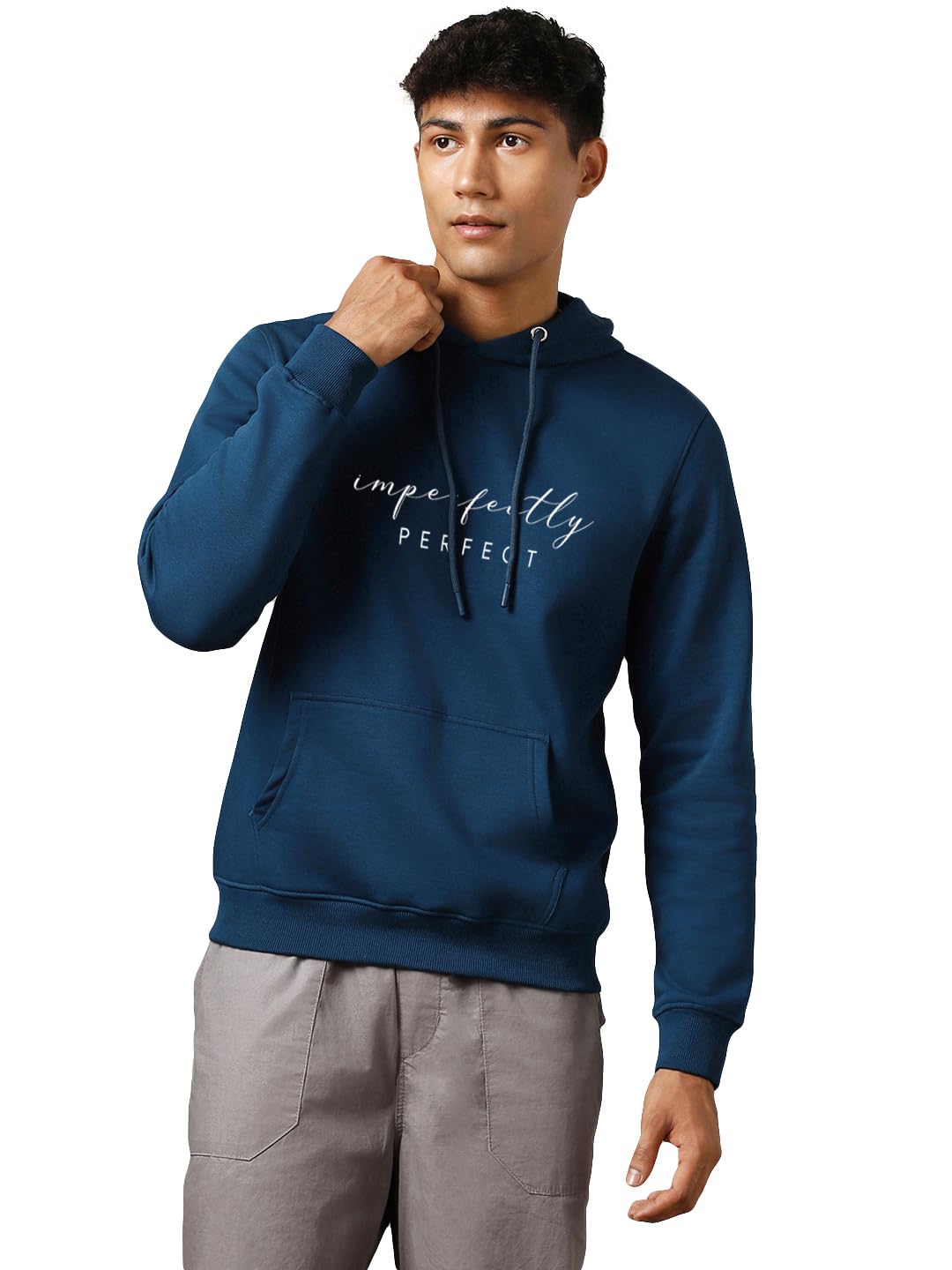 Nobero MenS Cotton Blend Hooded Neck Regular Fit Sweatshirt (1M-Twho-C0218_Navy Blue_Small)