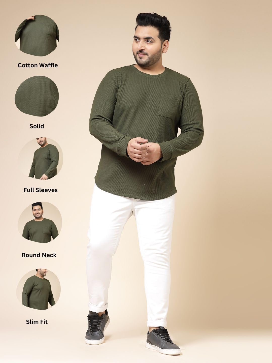 Rigo Plus Size T-Shirt for Men | Round Neck, Solid T-Shirt for Men | Full Sleeves Plus Size T-Shirt for Men | Casual Wear, Styli