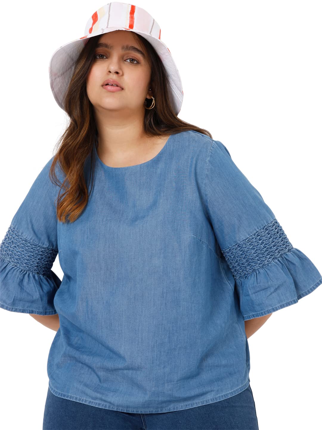 Vero Moda Curve WomenS Regular Shirt (10263124-Medium Blue Denim_Medium Xs)