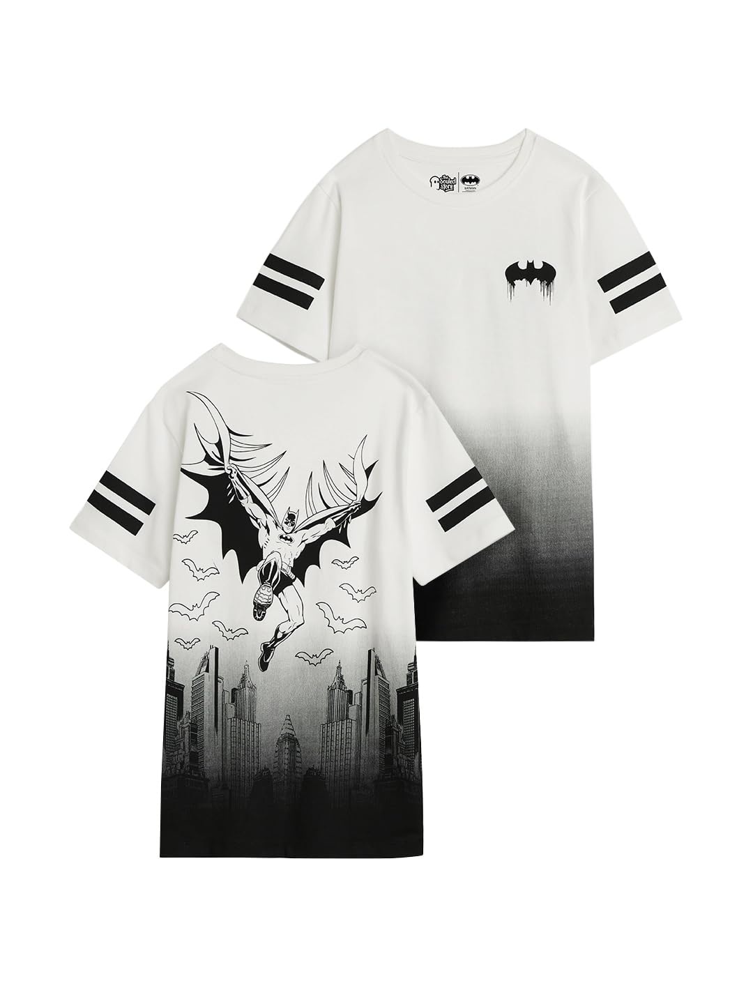 The Souled Store Batman: Gothams Saviour Short Sleeves Round Neck Black and White Graphic Printed Boys Cotton T-Shirts