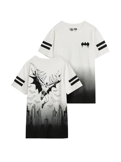 The Souled Store Batman: Gothams Saviour Short Sleeves Round Neck Black and White Graphic Printed Boys Cotton T-Shirts