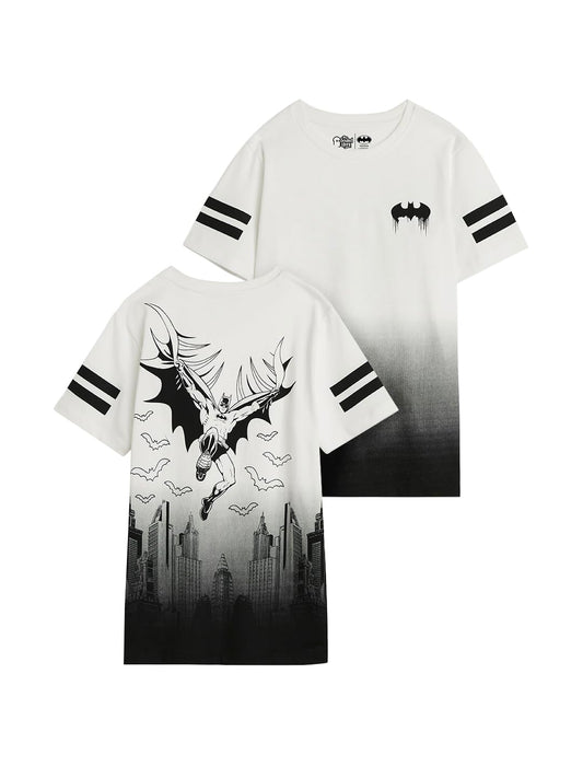 The Souled Store Batman: Gothams Saviour Short Sleeves Round Neck Black and White Graphic Printed Boys Cotton T-Shirts