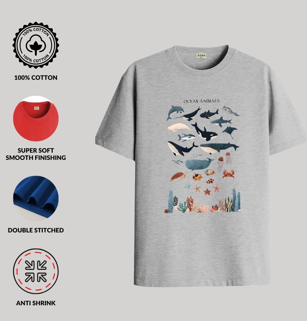 ADRO T Shirts for Boys & Girls || Ocean Sharks Printed T-Shirt || Ages 3-14 || 100% Cotton Round Neck Tshirt for Boys & Girls||K