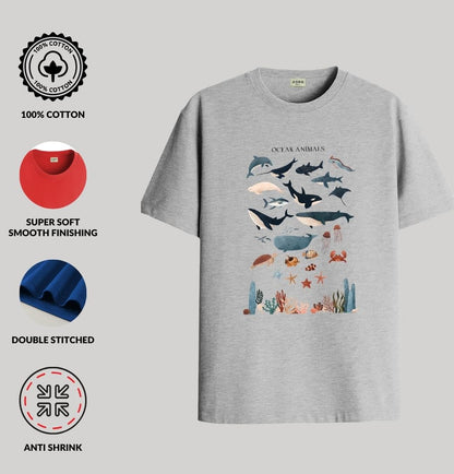 ADRO T Shirts for Boys & Girls || Ocean Sharks Printed T-Shirt || Ages 3-14 || 100% Cotton Round Neck Tshirt for Boys & Girls||K