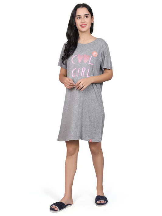 Evolove WomenS Cotton Knee Length Short Night Gown Nighty Dress With Pocket, Super Soft Comfortable (Grey Melange, Sngkn1744Gy-