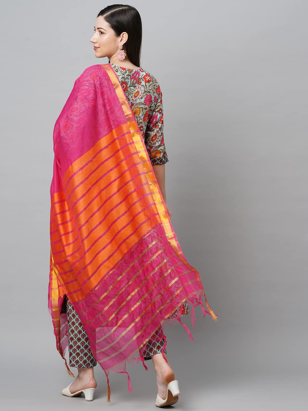 ANNI DESIGNER Women's Cotton Blend Straight Printed Kurta with Pant & Dupatta Set (Jakar-NW)