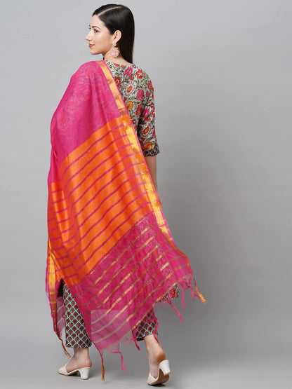 ANNI DESIGNER Women's Cotton Blend Straight Printed Kurta with Pant & Dupatta Set (Jakar-NW)
