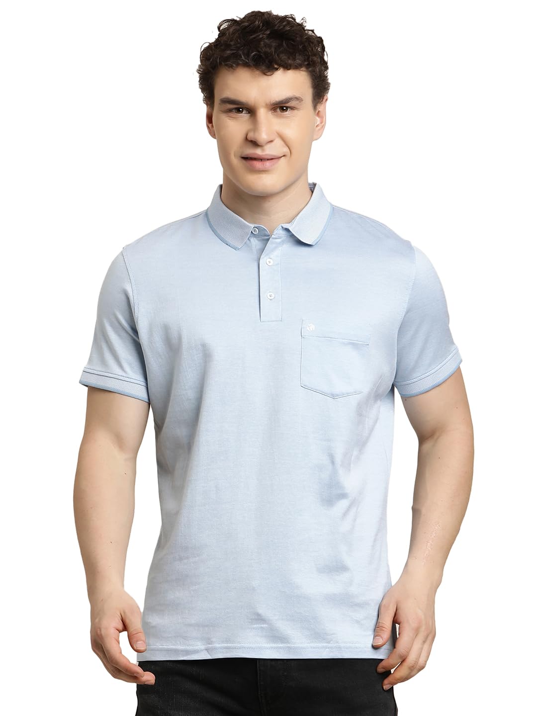 Turtle Men Light Blue Solid Pure Cotton Polo T-Shirt