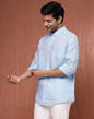 Fabindia Light Blue Linen Woven Regular Shirt