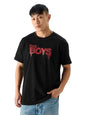 The Souled Store Official The Boys: Logo Men and Boys Short Sleeve Round Neck Black Graphic Print Relaxed Fit T-Shirts Mens Loo