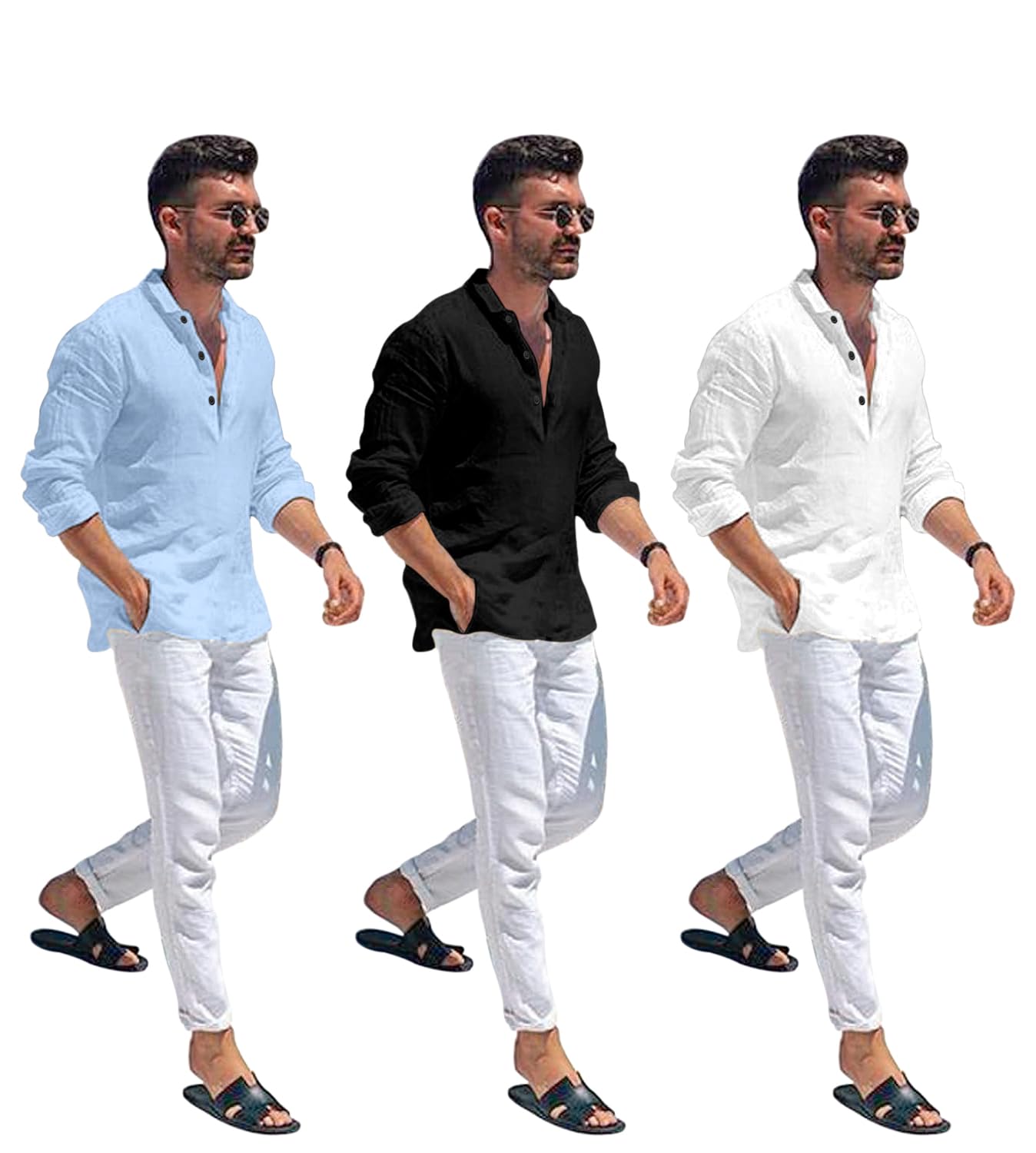 Zartha Combo Of Men Solid Cotton Blend Straight Kurta Shirt Pack Of 3