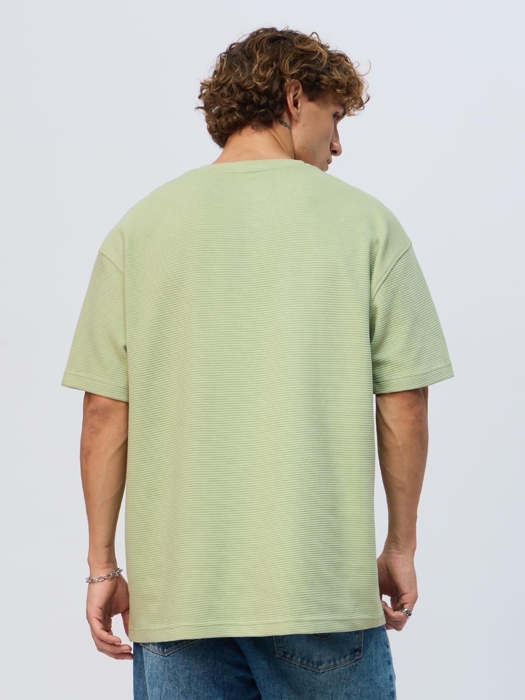 The Souled Store Ottoman: Social Battery Men and Boys Short Sleeves Round Neck Green Embroidered Textured Lightweight Casual Str
