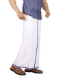 Prakasam Cotton -White Readymade Pocket Dhoti For Mens/Fine Quality White Readymade Dhoties For Mens- Navy Border