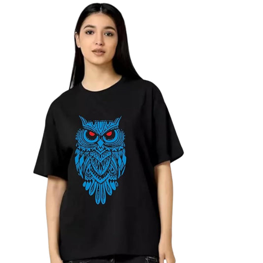 Uniplanet Store Round Neck Printed Half Sleeve Cotton Oversize T-Shirts For Women