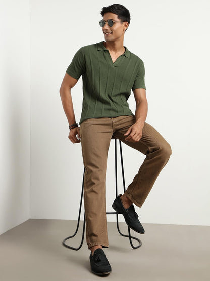 Nobero MenS Self Design Regular Fit Polo Shirt (1M-Twpo-R0013_Olive Green