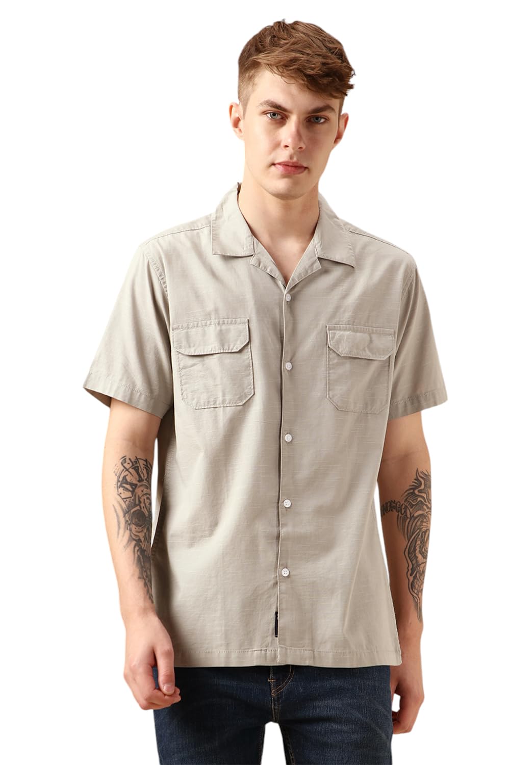 Dennis Lingo MenS | Grey | Solid | Spread Collar | Half Sleeve | Relaxed Fit | Casual Shirt