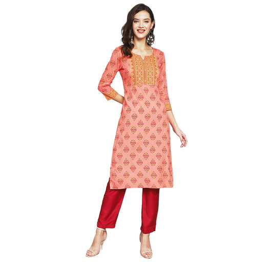 anubhutee Women's Orange Ethnic Printed Straight Kurta