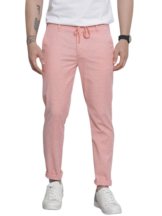 The Indian Garage Co Men Slim Fit Solid Mid-Rise Jogger Trousers Pink