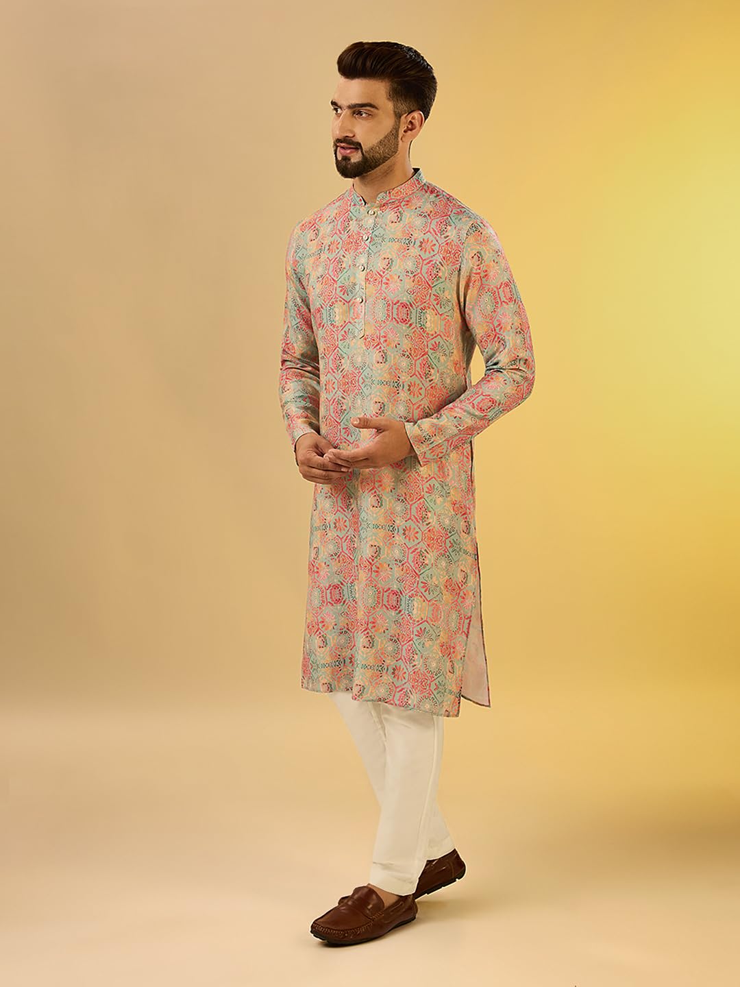 Kisah Mens Printed Cotton Blend Kurta  Traditional Ethnic Wear Kurta For Men For Weddings & Festivals Multicolour
