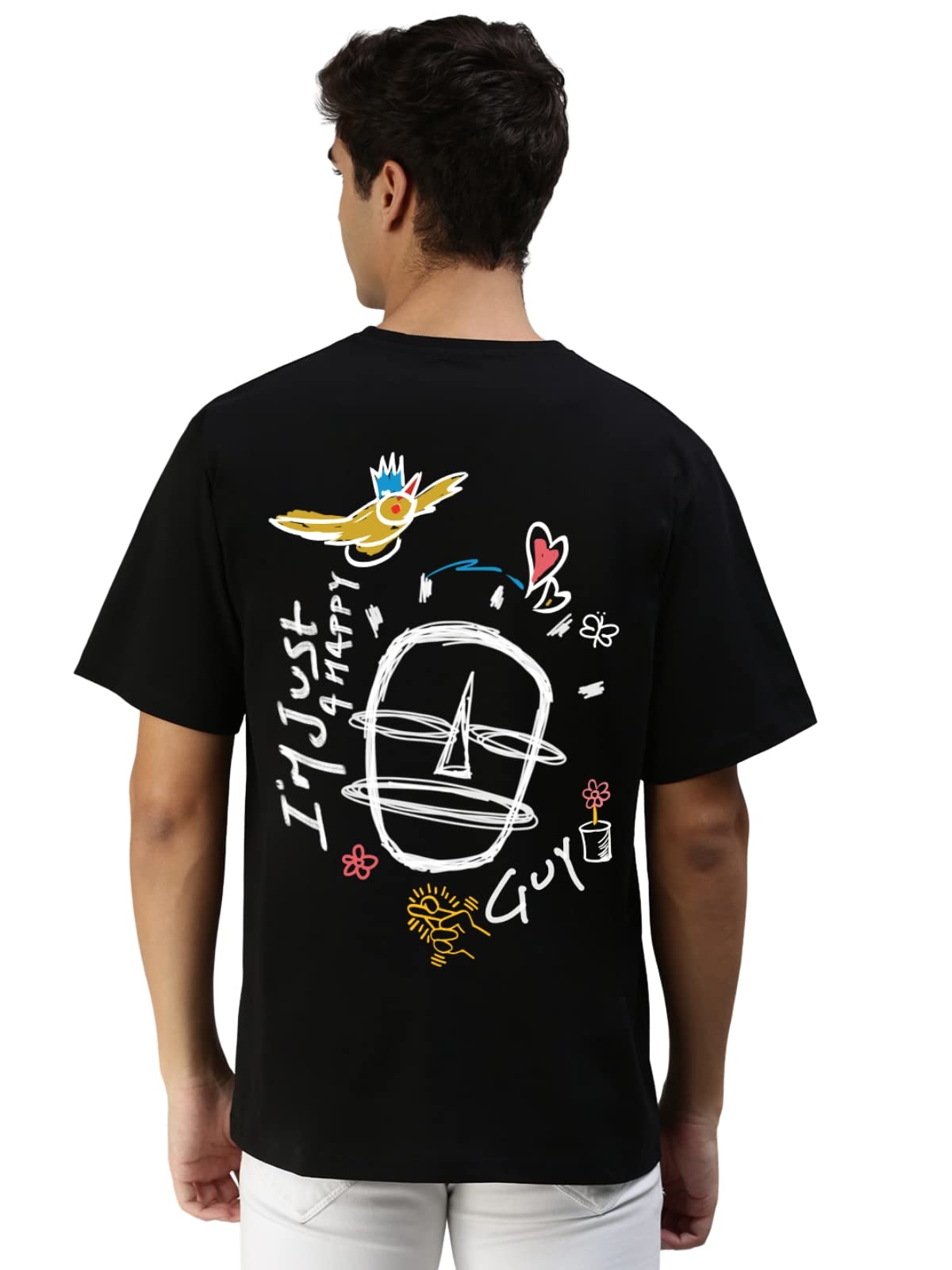 Veirdo Mens Back Typography Cotton Round Neck Short Sleeve Oversize T-Shirt