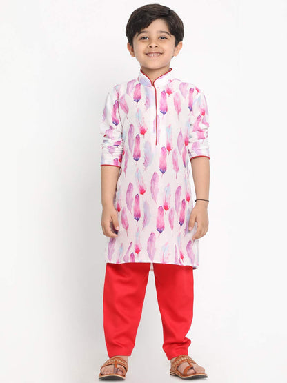 Jbn Creation Boys Multicolor-Base-White Cotton Blend Kurta And Pyjama Set