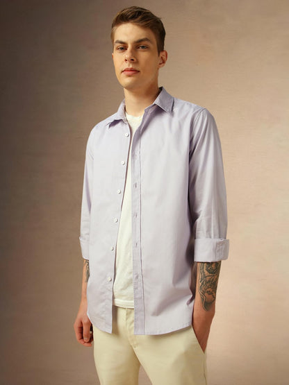 Dennis Lingo MenS Lilac Full Sleeve Spread Collar Solid Regular Fit Casual Shirt