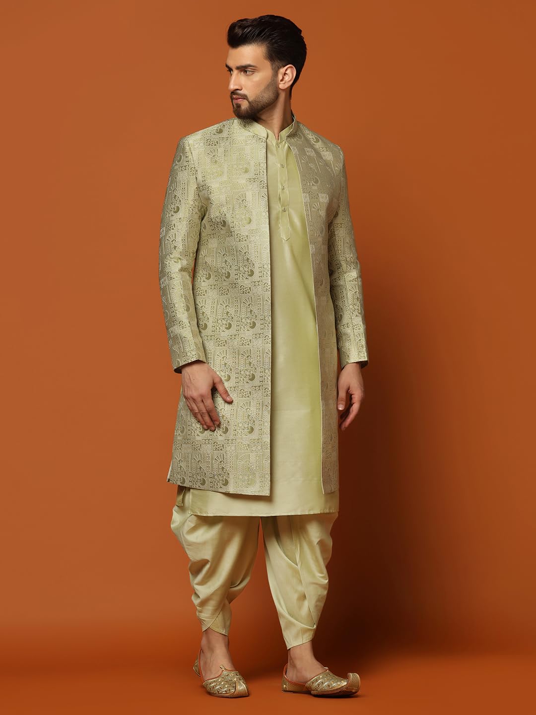 Kisah Sherwani Set For Men  Silk Blend Jacquard Embroidered Indo Western Sherwani With Kurta And Dhoti | Designer Ethnic Outfit