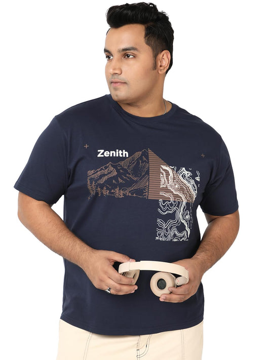 Bewakoof Mens Graphic Print Regular Fit Half Sleeve Round Neck Pure Cotton Plus Size T-Shirt_689742_Blue_6XL