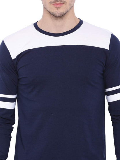 ADRO Men's Full Sleeve Cotton Color Block T-Shirts (FR2-4-TIP-NB-2XL_Navy Blue3)