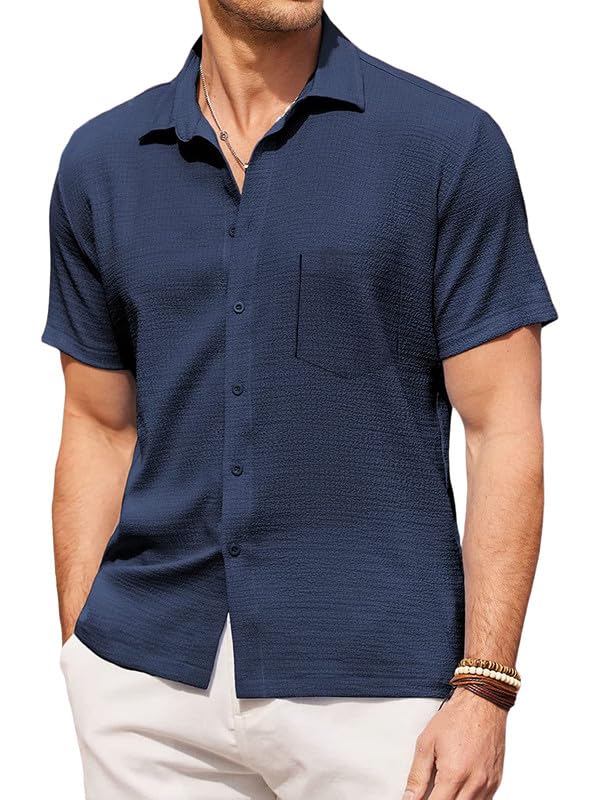 Pinkmint Mens Popcorn Shirt Comfortable Short Sleeve Shirts Casual Textured Shirt (Pack of 1) Grey