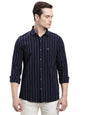 Turtle Men Blue Slim Fit Stripes Handwoven Casual Shirt