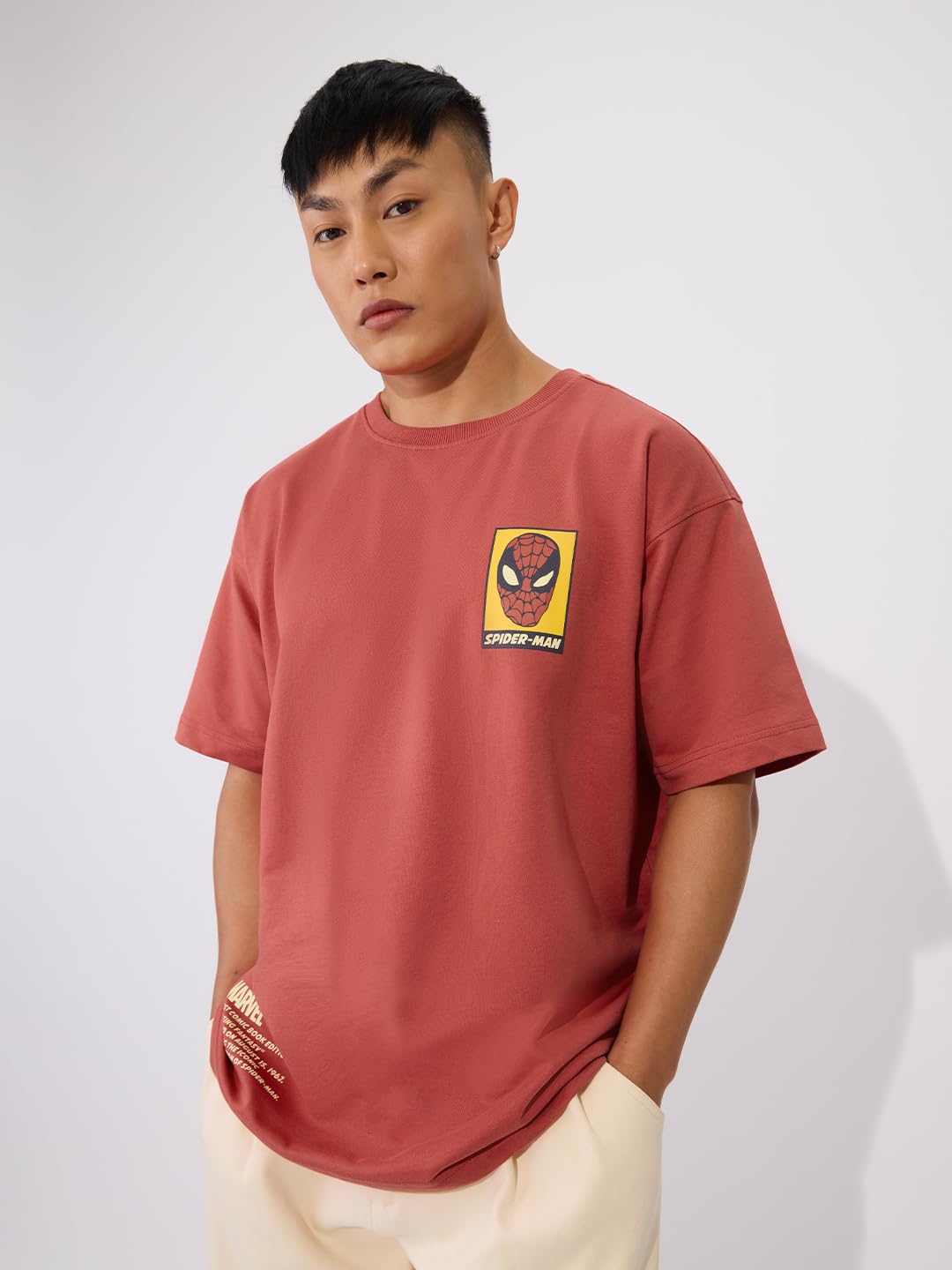 The Souled Store Official Spider Man Originals: Amazing Fantasy Oversized T-Shirt for Men Boys Cotton Casual Half Sleeves Baggy