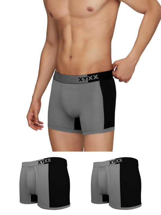 XYXX Mens Underwear Dualist IntelliSoft Antimicrobial Micro Modal Trunk Pack of 3 (Steel Grey & Black;Steel Grey & Black;Steel
