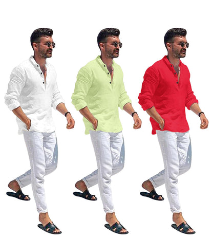 Zartha Combo Of Men Solid Cotton Blend Straight Kurta Shirt Pack Of 3