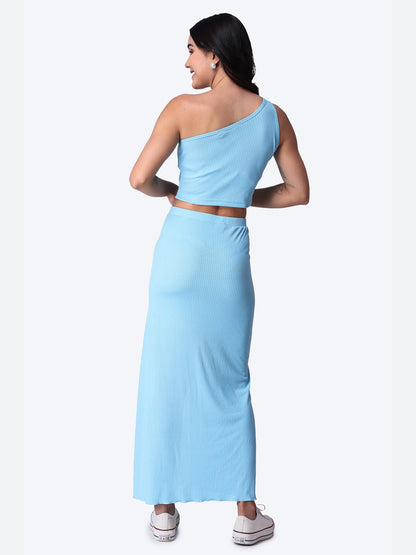 POPWINGS Casual Solid Top and Skirt Set for Women | Stylish Western Co-Ord Set for Women | Crop Top and Long Slit Skirt Set for