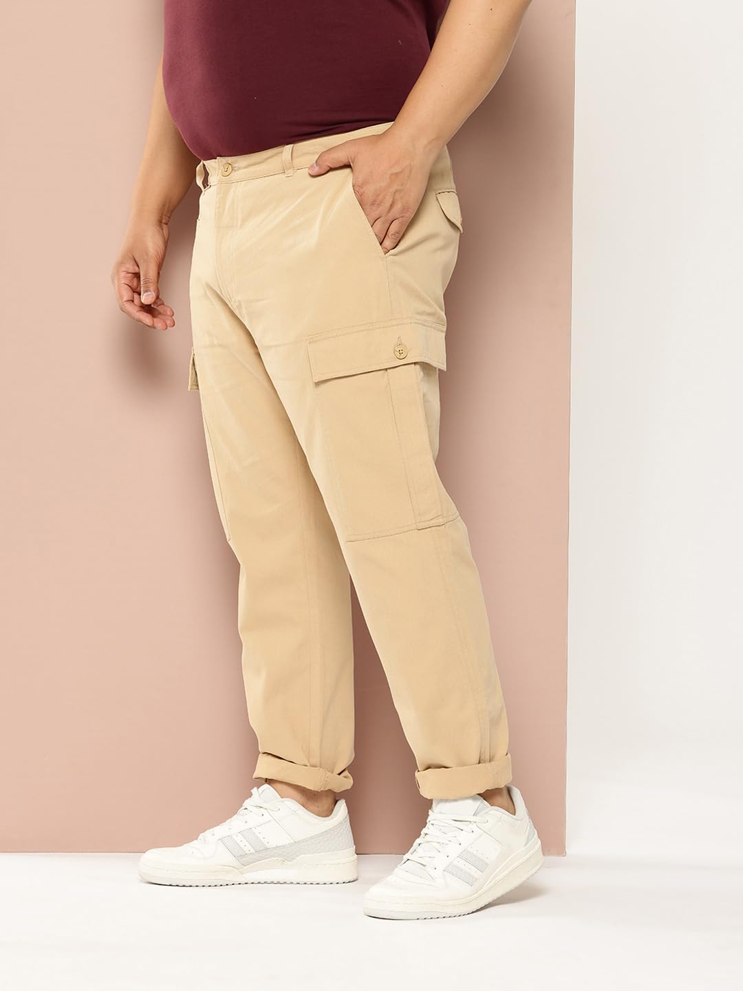 Thomas Scott Mens | Plus Size | Regular Fit | 100% Cotton | 6 Pockets | Breathable Fabric | Solid Color | Cargo Trouser | Casua