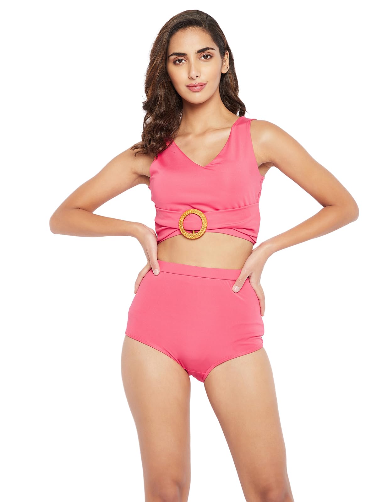 Clovia Womens Chic Basic Two Piece Swimsuit (SM0126P34_Peach_S)